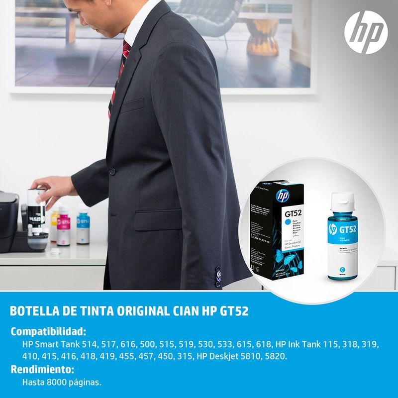 BOTELLA DE TINTA HP GT52 CYAN M0H54AL