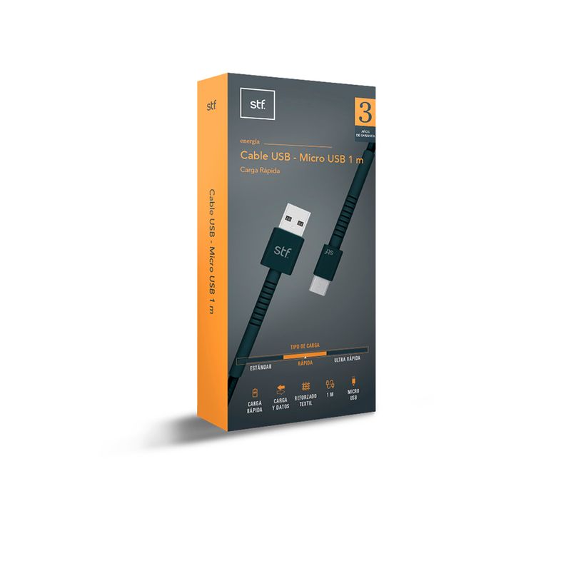 CABLE USB A MICRO USB 1M NEGRO CARGA RAPIDA
