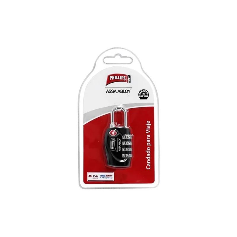 CANDADO PHILLIPS DE COMBINACION METALICO 4 DIGITOS NEGRO