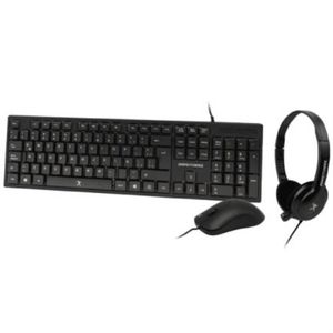 Kit Alámbrico Perfect Choice 3En1 Teclado-Mouse-Diadema Para Oficina Color Negro Mcckitaf005