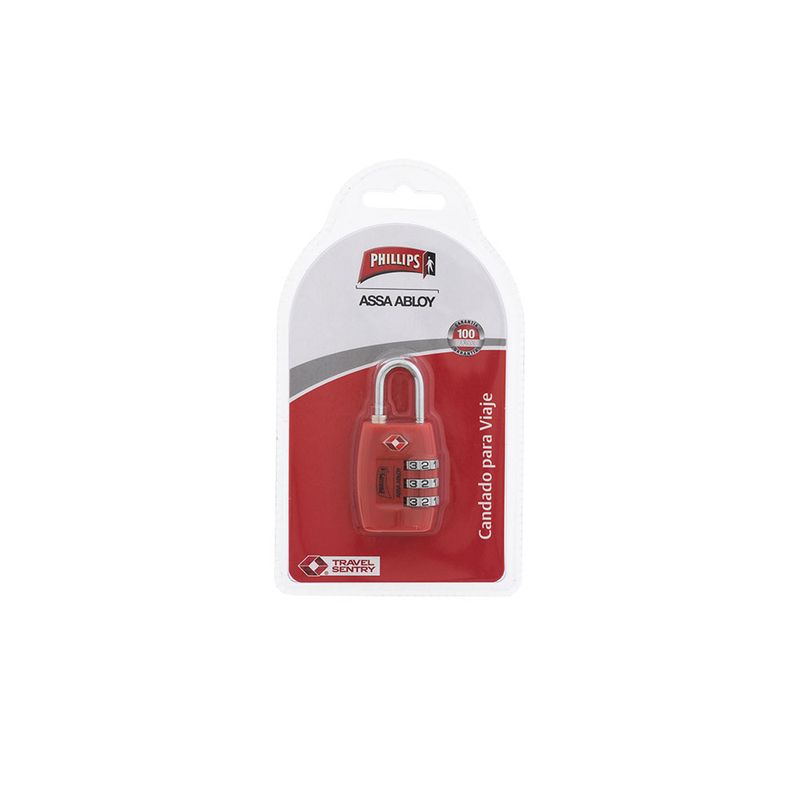 CANDADO PHILLIPS DE COMBINACION PLASTICO 3 DIGITOS ROJO