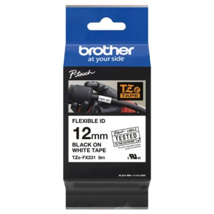Cinta Laminada Brother TZEFX231 Flexible Texto Negro Fondo Blanco 12mm