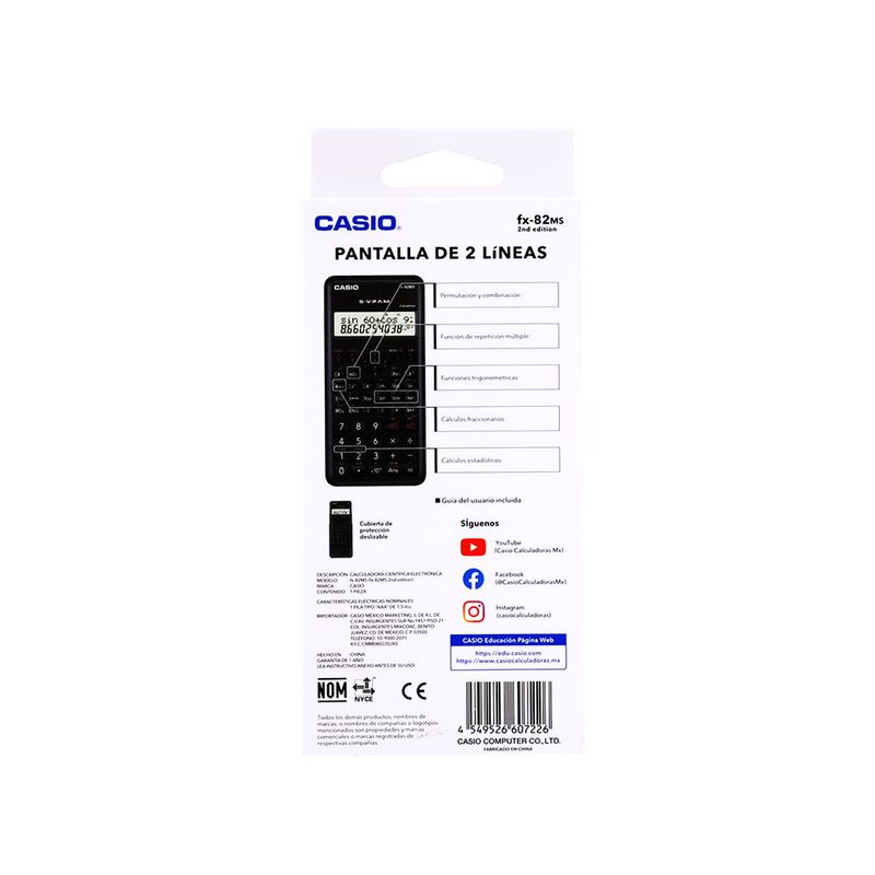CALCULADORA CIENTIFICA CASIO FX-82MS-2 10+2DIG 240FUNC 2LINEAS