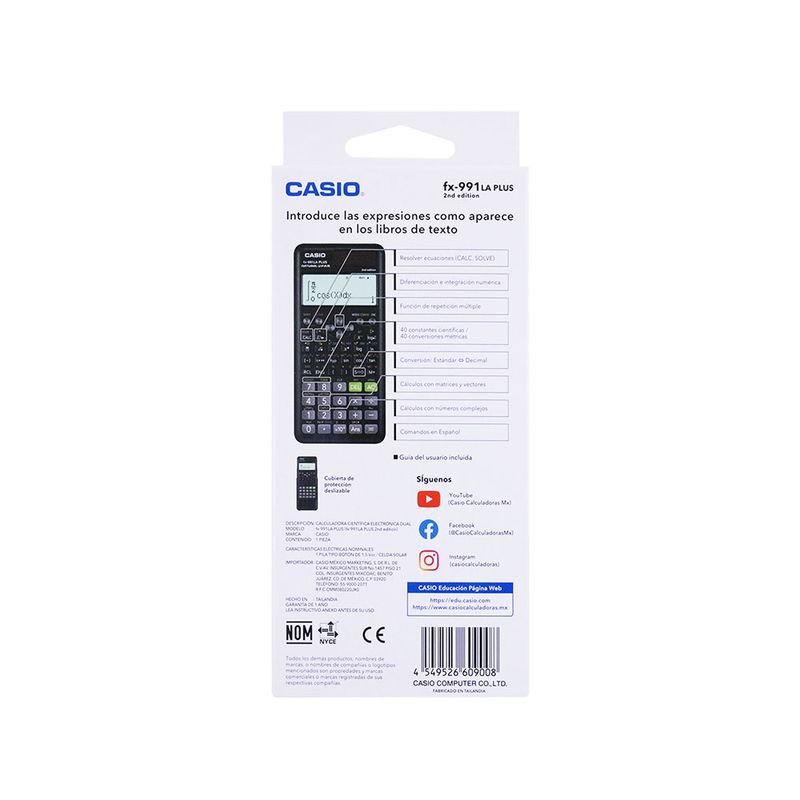 CALCULADORA CIENTIFICA CASIO FX-991LAPLUS2 10+2DIG 417 FUNC NEGRA