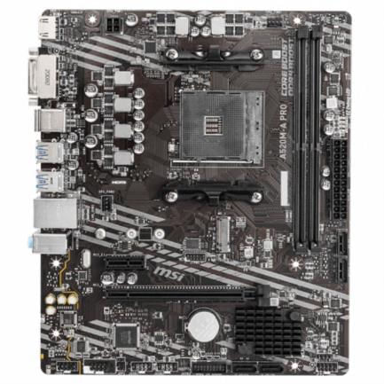 Tarjeta Madre MSI A520M-A Pro AMD S-AM4 Ryzen 5ta Generación 2xDDR4 4600 64GB M2 SATA-PCIe HDMI/DVI/USB/Audio mATX