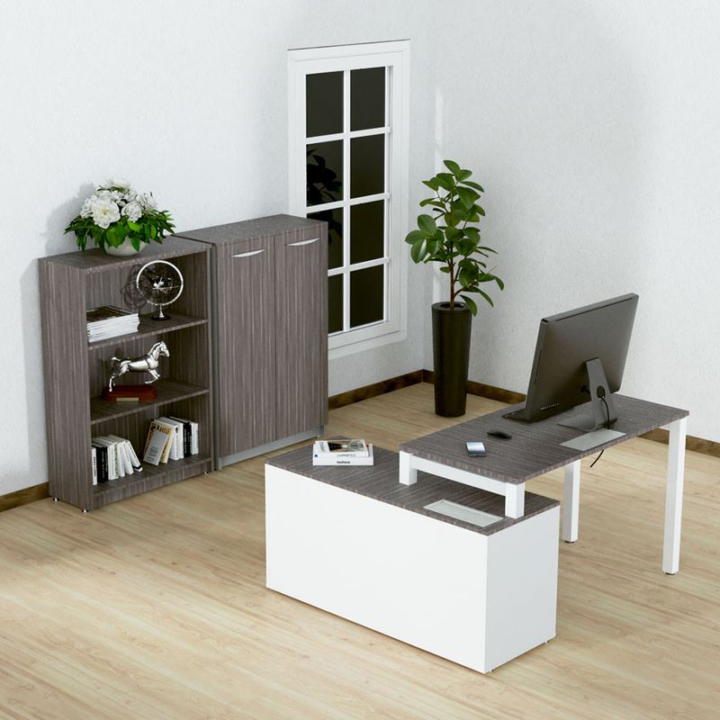 CONJUNTO EJECUTIVO ESCRITORIO S/CREDENZA  DER 150 MT CENIZO BLANCO
