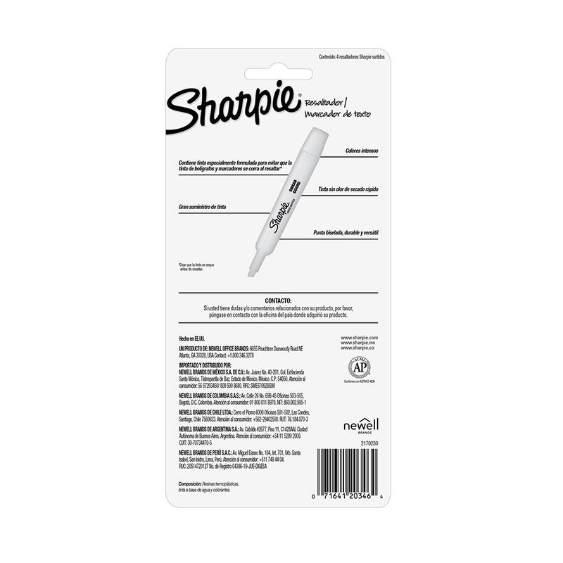 SHARPIE RESALTADOR TANKT 4CT