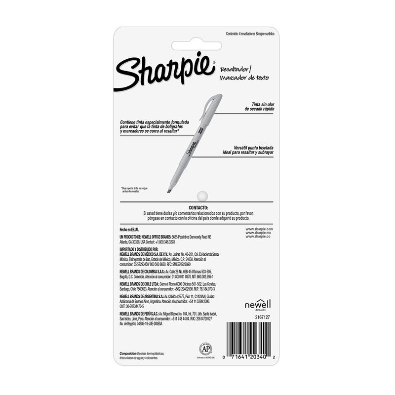 SHARPIE RESALTADOR POCKET 4CT