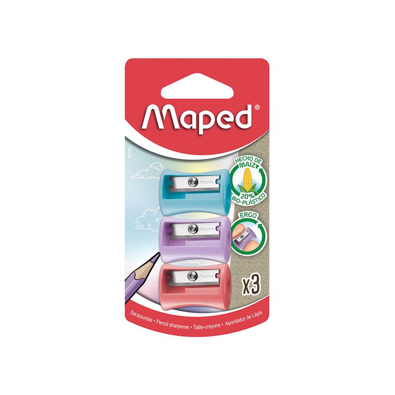 SACAPUNTAS PLASTICO PASTEL C/3 BLT