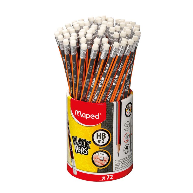 LAPIZ GRAFITO CON GOMA #2 TRIANGULAR BLACKPROPS BOTE CON 72