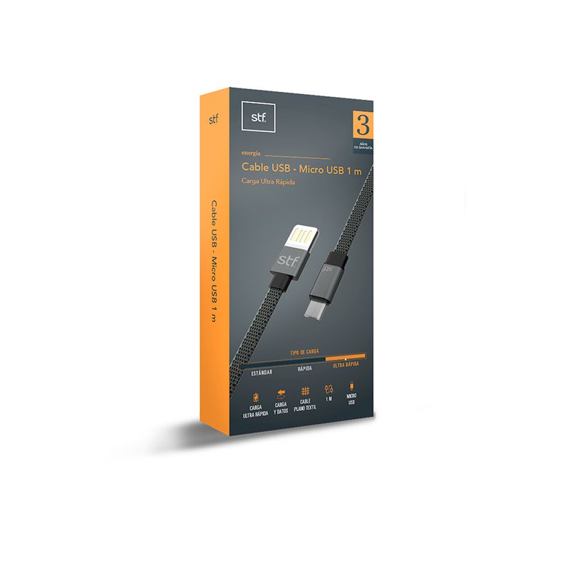 CABLE USB A MICRO USB 1M NEGRO/GRIS CARGA ULTRA RAPIDA