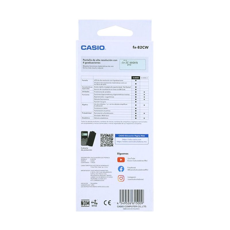 CALCULADORA CIENTIFICA CASIO FX-82CW 10+2DIG 274FUNC MULTI-LINEA