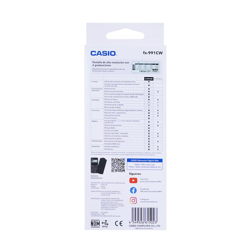 CALCULADORA CIENTIFICA CASIO FX-991CW 10+2DIG 552FUNC PANTALLA ALTA RESOLUCION
