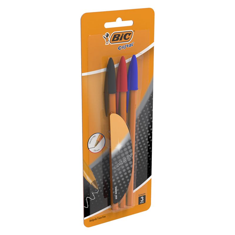 BOLIGRAFO FINO SURTIDOS BIC CRISTAL BLT C/3 PZS