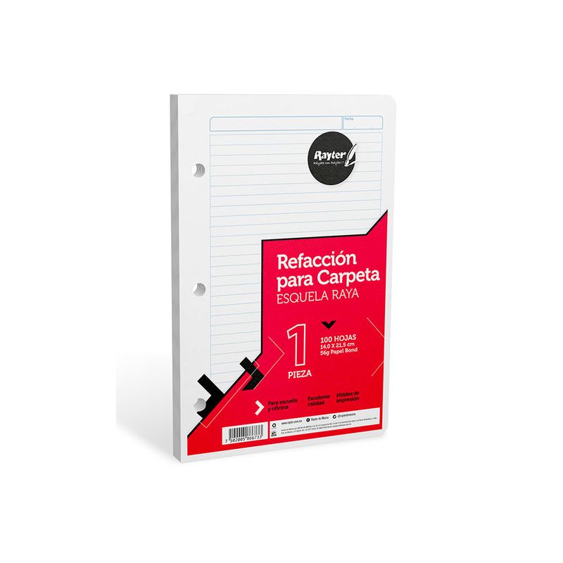 HOJAS PARA CARPETA ESQUELA 100H RAYAS RAYTER