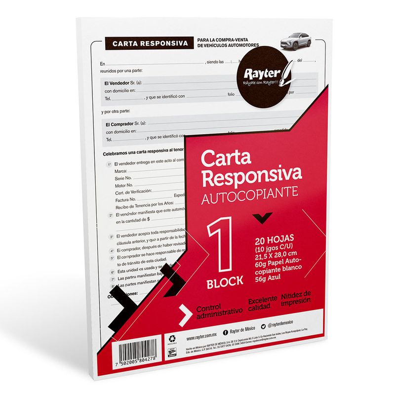 BLOCK CARTA RESPONSIVA DUPLICADO AUTOCOPIANTE