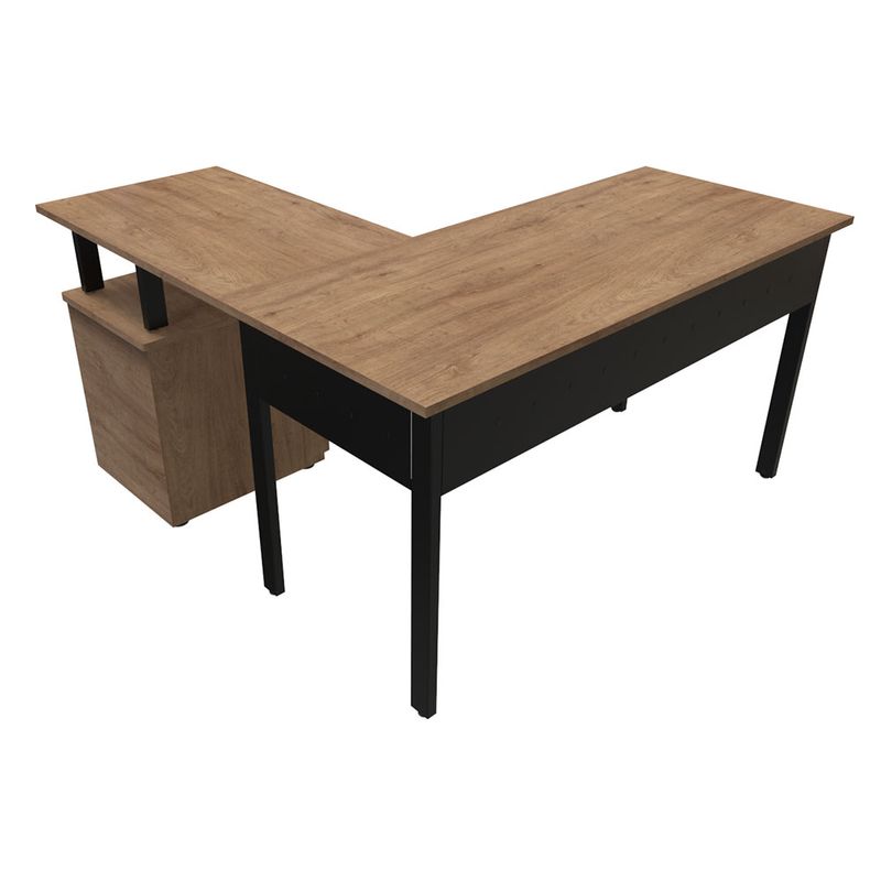 ESCRITORIO TIPO L THORINO CON ARCHIVERO EUCALIPTO CON ESTRUCTURA NEGRA 140 X 140