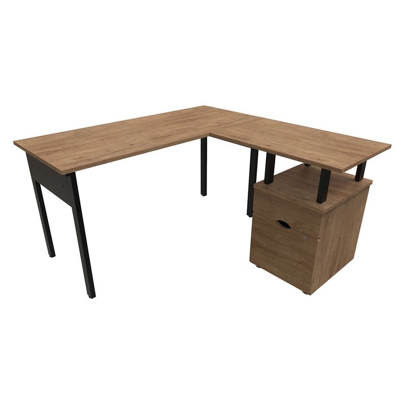 ESCRITORIO TIPO L THORINO CON ARCHIVERO EUCALIPTO CON ESTRUCTURA NEGRA 140 X 140