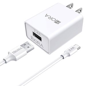 Cargador De Pared Usb Con Cable Usb A Tipo C 2.4A, Blanco/Negro Gar142B