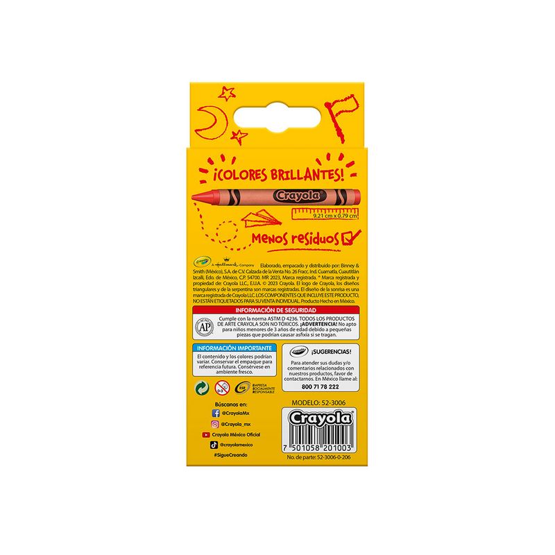 CRAYON REDONDO ESTANDAR CON 6 CRAYOLA