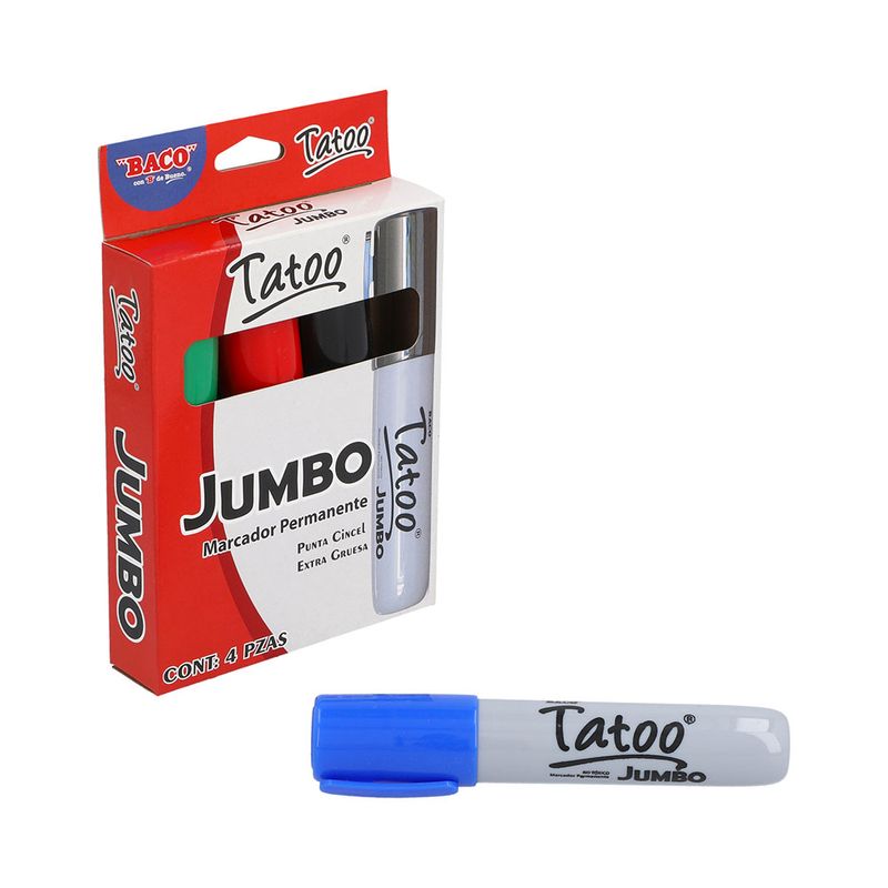 MARCADOR PERMANENTE JUMBO SURTIDO CON 4 TATOO