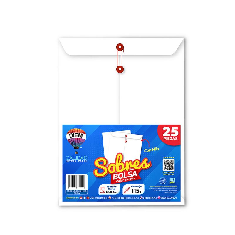 SOBRE BOLSA BLANCO CON RONDANA 115G CARTA CON 25