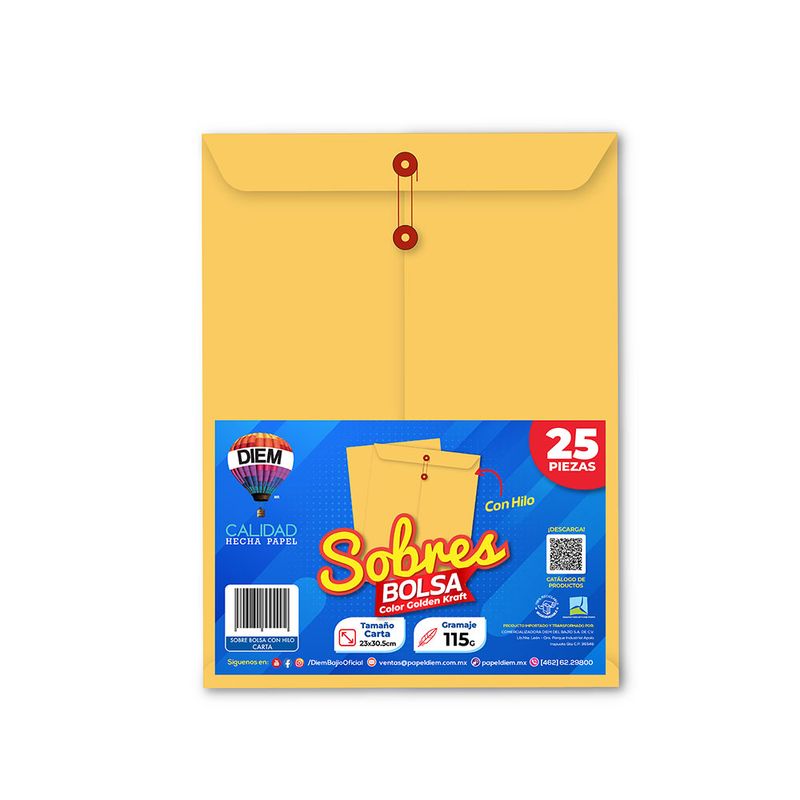 SOBRE BOLSA GOLDEN CON RONDANA 115G CARTA CON 25