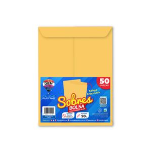 Sobre Bolsa Carta Golden Engomado 50 Pzas 90Kraft23305