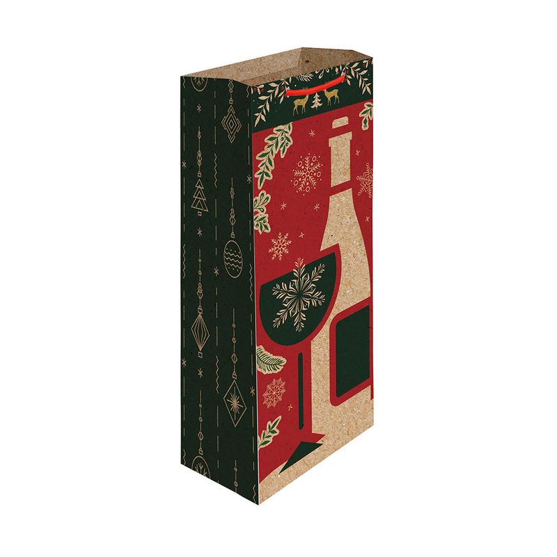 BOLSA REGALO BOTELLA KRAFT NAVIDAD