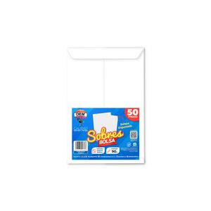 Sobre Bolsa Esquela Blanco Engomado 50 Pzas 90Blanco1624