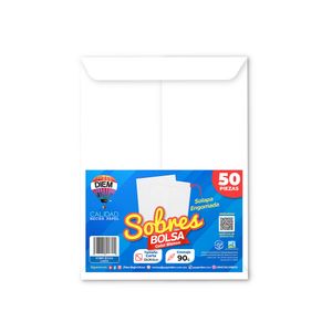 Sobre Bolsa Carta Blanco Engomado 50 Pzas 90Blanco23305