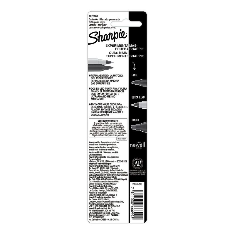 MARCADOR PERMANENTE DOBLE PUNTA NEGRO SHARPIE BLT