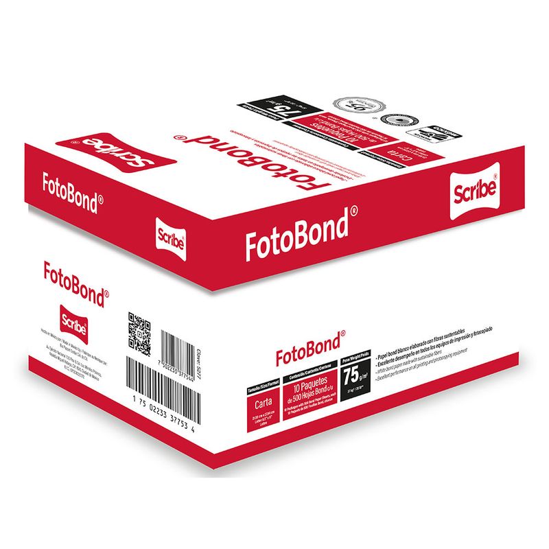 PAPEL FOTOBOND CARTA BLANCO 37K CAJA 10 PAQUETES