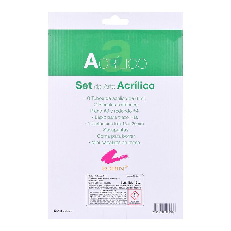 SET DE ARTE ACRILICO RODART 15 PZAS