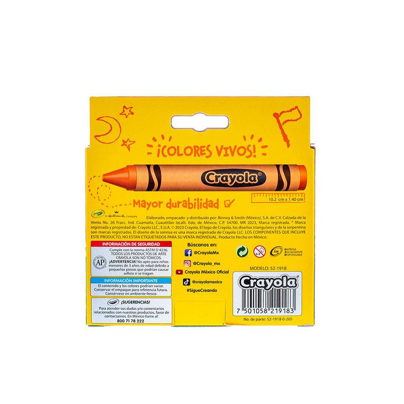 CRAYON REDONDO EXTRA JUMBO CON 18 CRAYOLAS