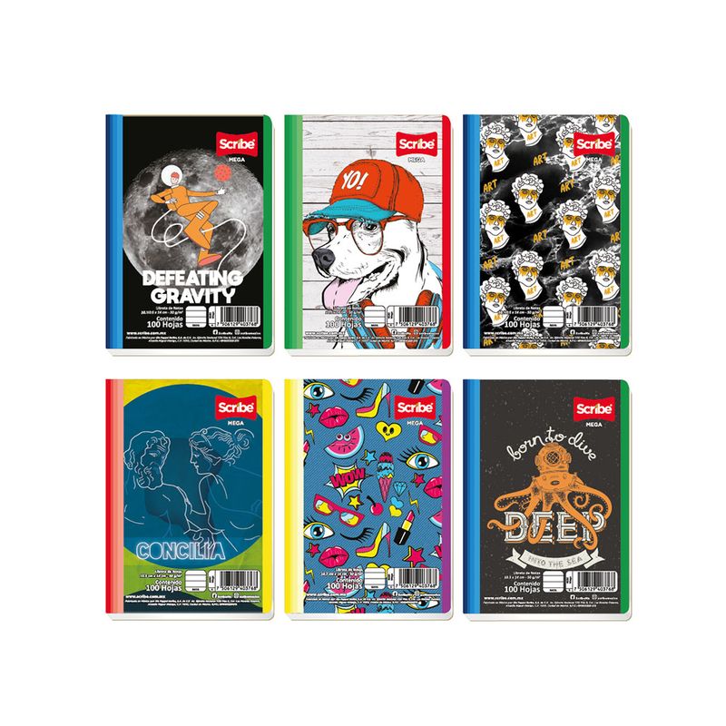 LIBRETA COSIDA POCKET 100H RAYAS MEGA