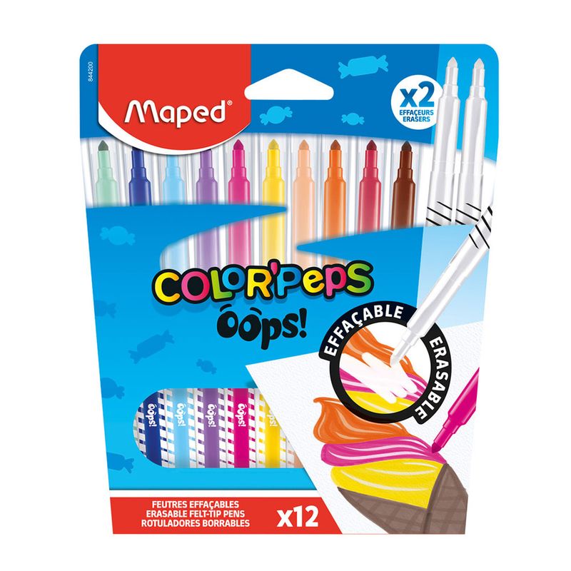 MARCADOR BORRABLE DELGADO CON 12PZAS COLORPEPS OOPS