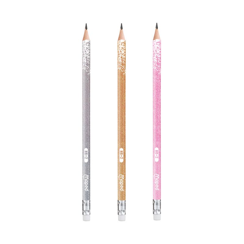 LAPIZ GRAFITO CON GOMA #2 TRIANGULAR BLACK'PEPS GLITTER BLT C/6