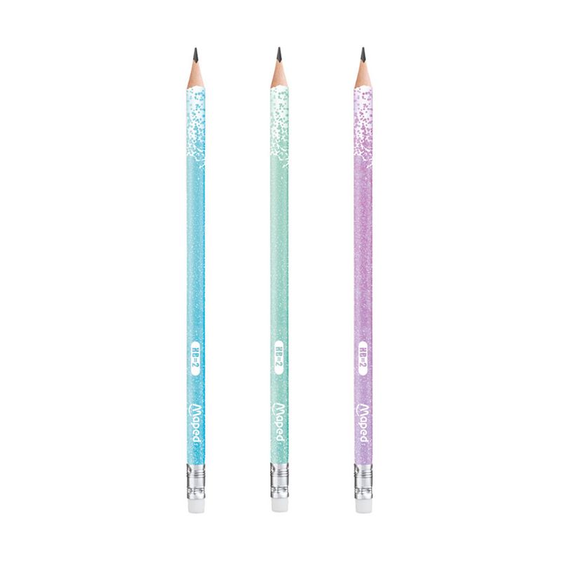 LAPIZ GRAFITO CON GOMA #2 TRIANGULAR BLACK'PEPS GLITTER BLT C/6