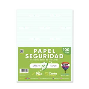 Papel Seguridad Carta Verde C/100 Pzas Ps08