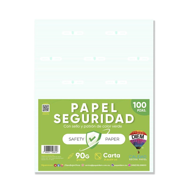 PAPEL SEGURIDAD CARTA VERDE C/100 PZAS