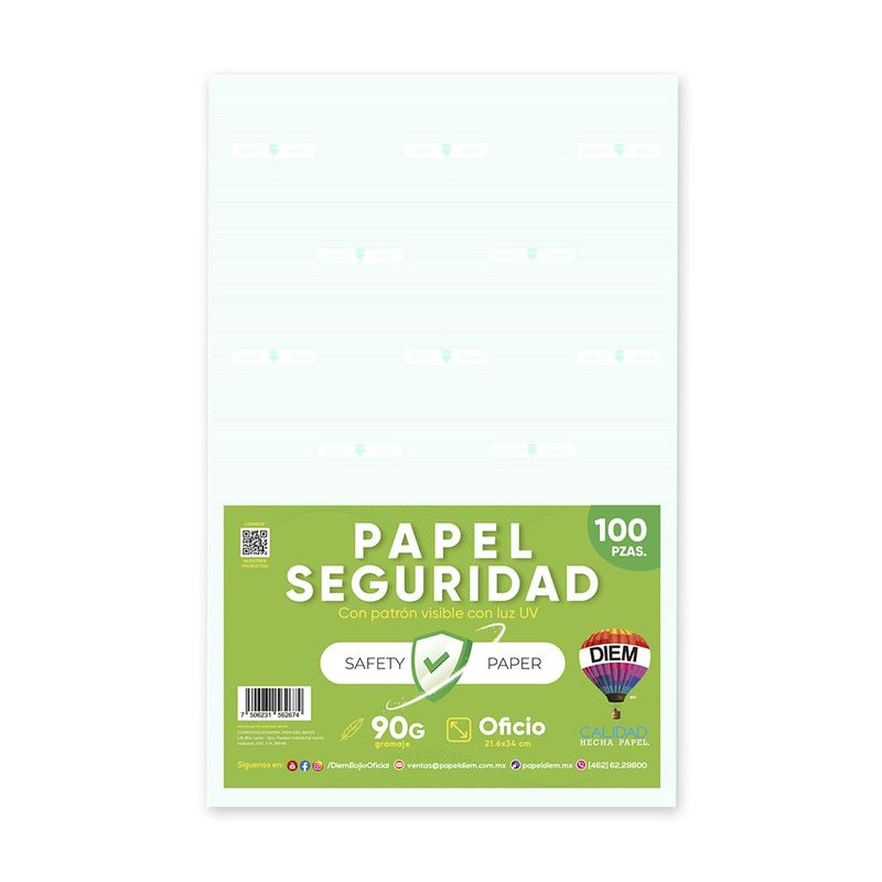PAPEL SEGURIDAD OFICIO VERDE C/100 PZAS