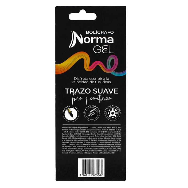 BOLIGRAFO FINO SURTIDOS NORMA GEL BLT C/3 PZS