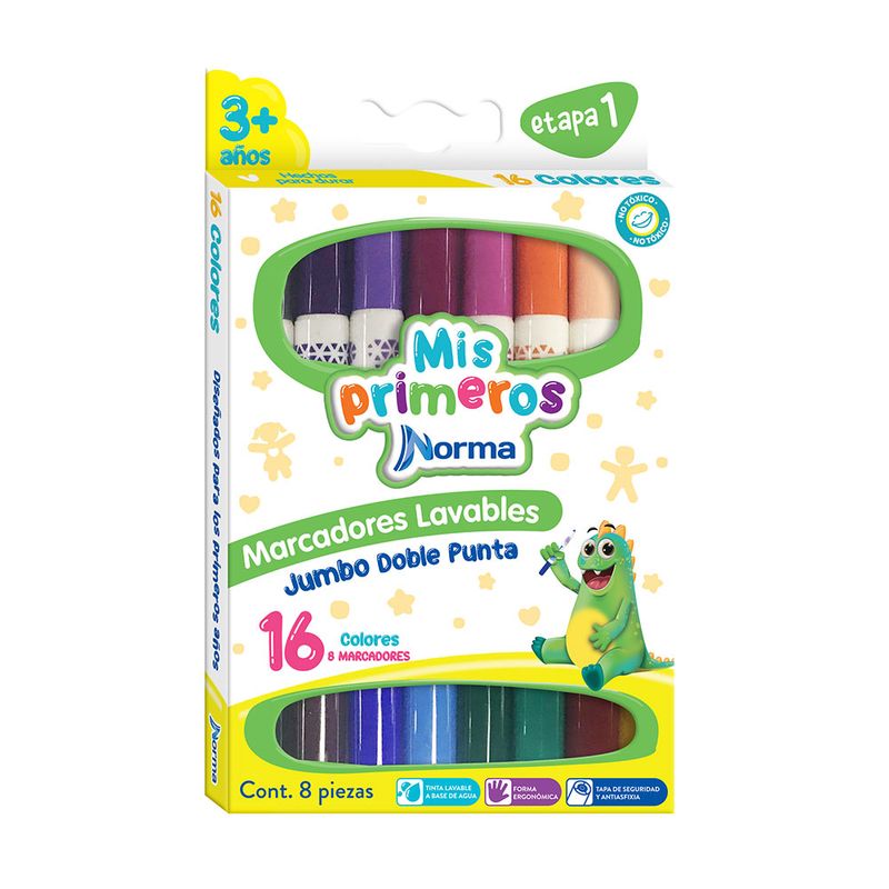 MARCADOR LAVABLE CORTO JUMBO DOBLE PUNTA C/8 MIS PRIMEROS NORMA