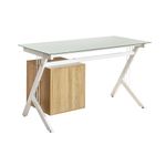 ESCRITORIO BASICO CON CUBIERTA DE CRISTAL BLANCO Y 1 ARCHIVERO COLGANTE MAPLE