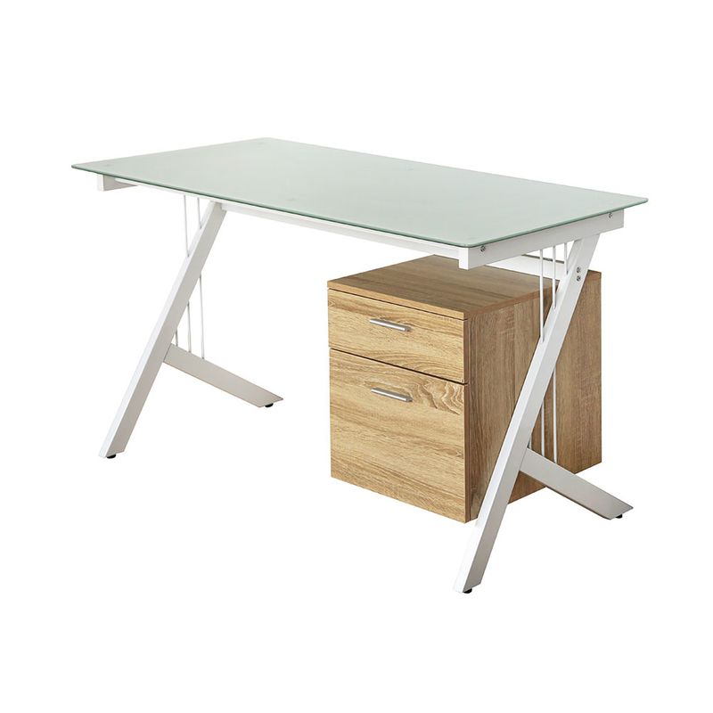 ESCRITORIO BASICO CON CUBIERTA DE CRISTAL BLANCO Y 1 ARCHIVERO COLGANTE MAPLE