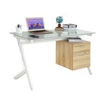ESCRITORIO BASICO CON CUBIERTA DE CRISTAL BLANCO Y 1 ARCHIVERO COLGANTE MAPLE