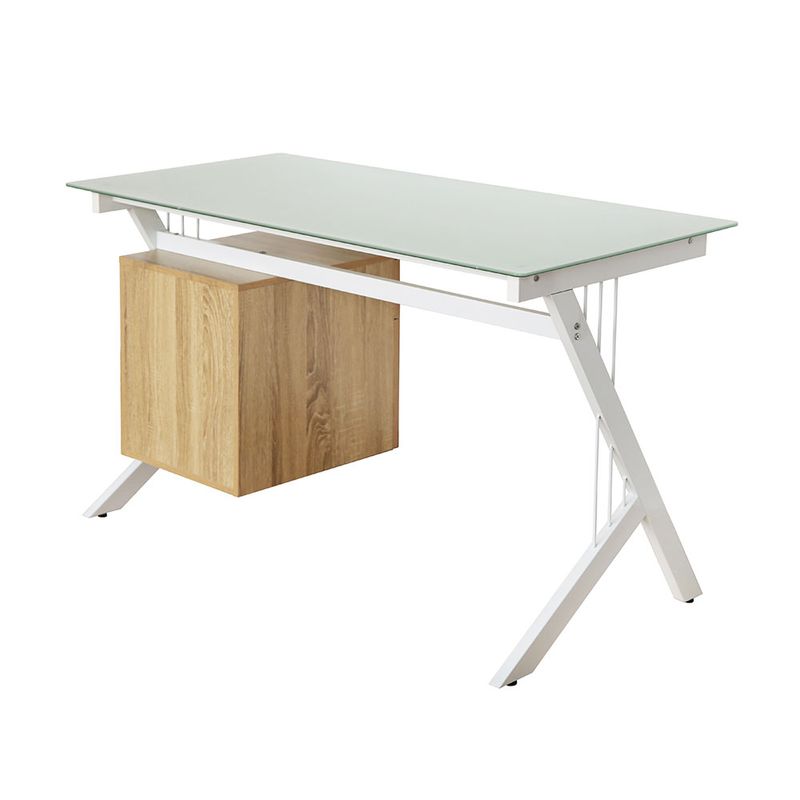 ESCRITORIO BASICO CON CUBIERTA DE CRISTAL BLANCO Y 1 ARCHIVERO COLGANTE MAPLE