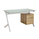 ESCRITORIO BASICO CON CUBIERTA DE CRISTAL BLANCO Y 1 ARCHIVERO COLGANTE MAPLE