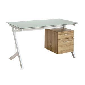 Escritorio Basico Con Cubierta De Cristal Blanco Y 1 Archivero Colgante Maple D1669